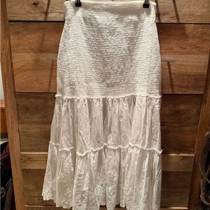 Summer Textured White Maxi Skirt with Eyelet Detail